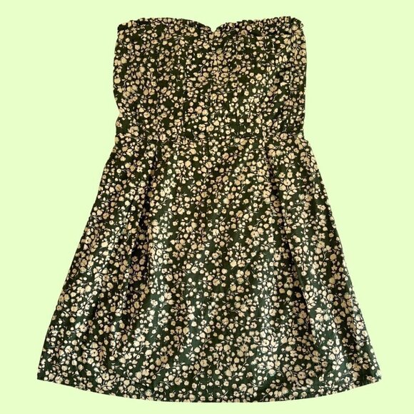 Strapless Green & Cream Floral Mini Dress - Picture 1 of 6